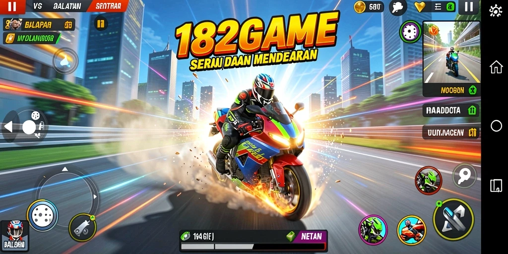 Gameplay seru dan mendebarkan di 182GAME saat balapan motor.