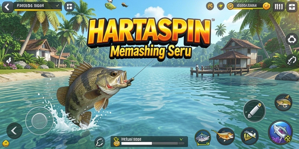 Tampilan gameplay HARTASPIN menampilkan aksi memancing yang mendebarkan.