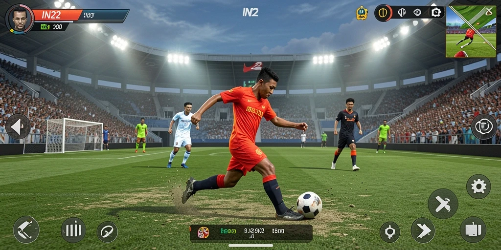 Tampilan gameplay yang menarik dalam IN22 dengan aksi olahraga yang mendebarkan.