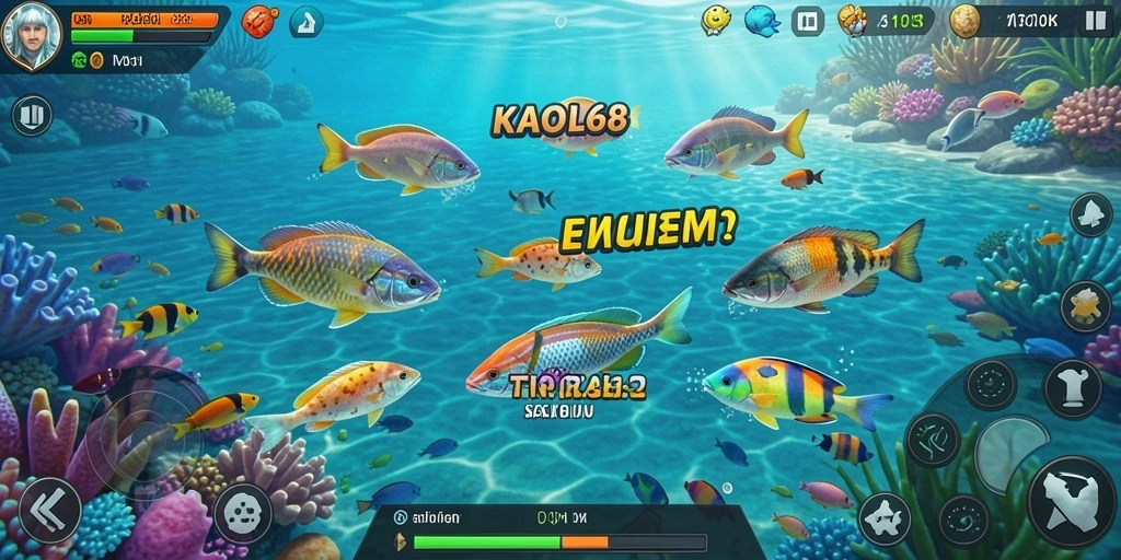 Screenshot gameplay KAOL68 menampilkan aksi seru menangkap ikan.