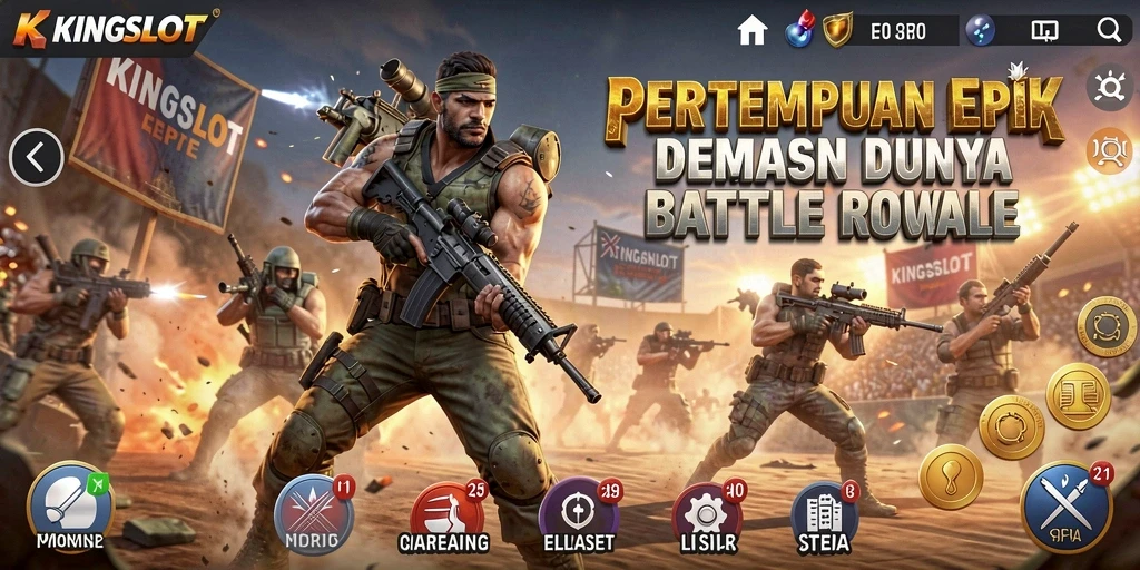Tampilan aksi seru di medan perang KINGSLOT Battle Royale.