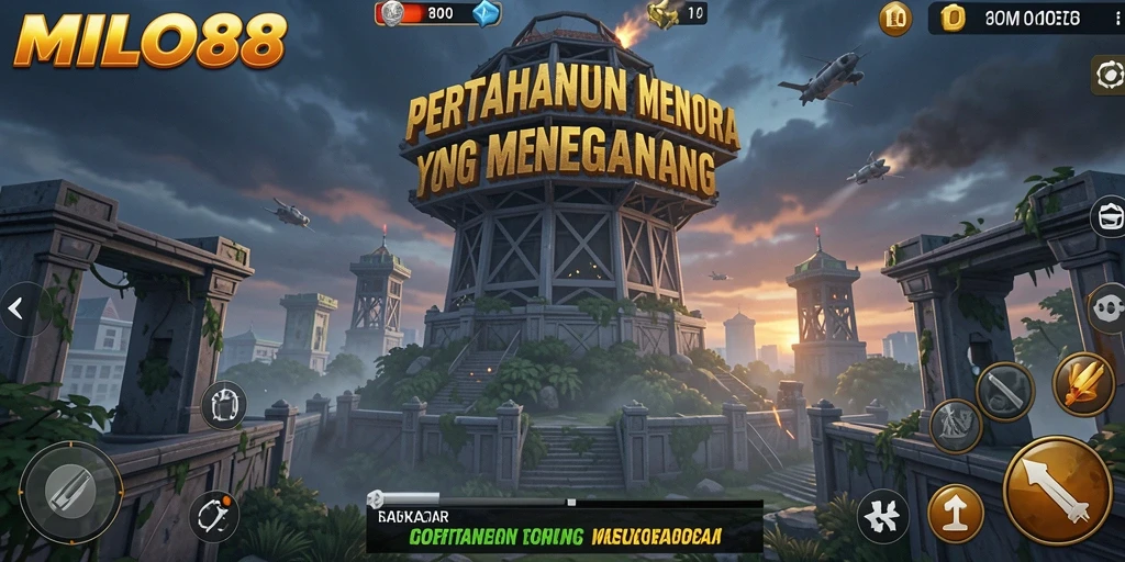 Screenshot gameplay Tower Defense yang menampilkan aksi seru dan menara.