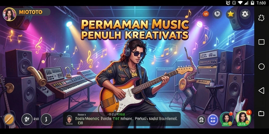 Screenshot gameplay <strong>MIOTOTO</strong> menampilkan antarmuka interaktif dengan permainan musik yang menarik.