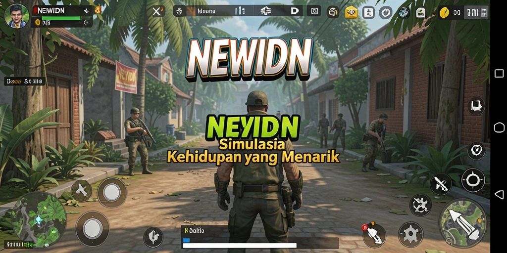 Screenshot gameplay NEWIDN dengan karakter yang berinteraksi di lingkungan simulasinya.