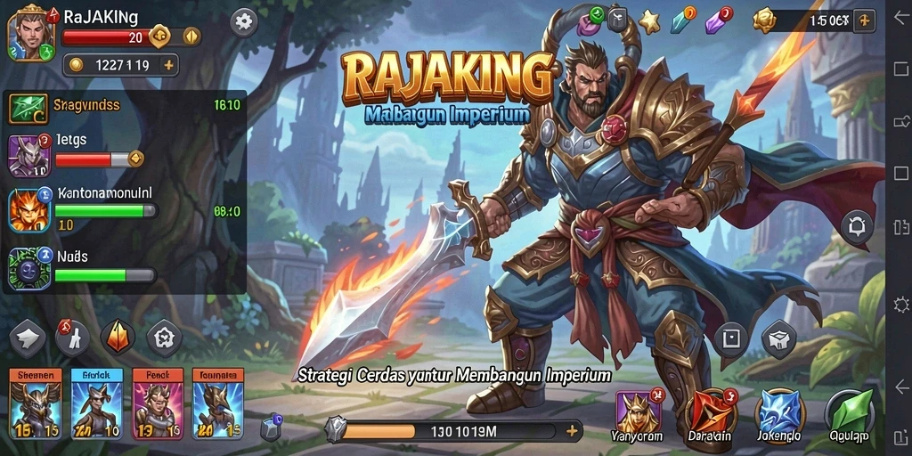 Screenshot utama RAJAKING menampilkan pertempuran strategi yang mendebarkan.