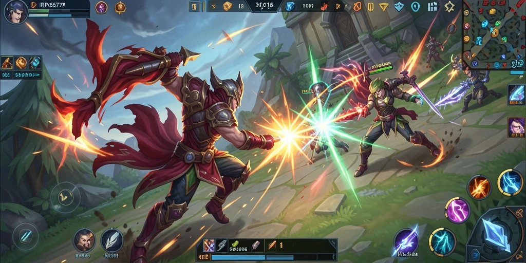 Gameplay seru dalam RP6677 yang memperlihatkan pertarungan tim.