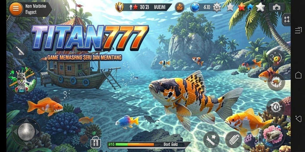 Tampilan seru gameplay memancing yang mendebarkan di TITAN777.