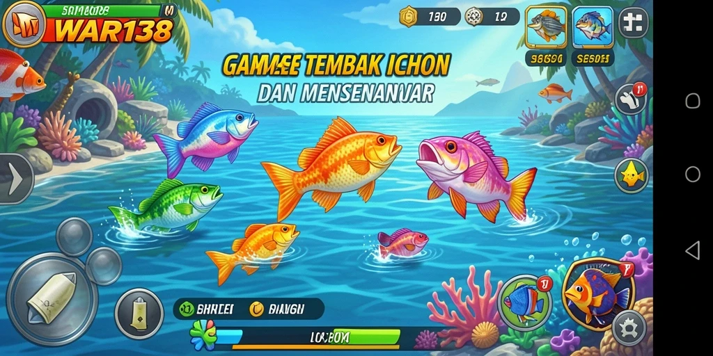 Screenshot gameplay WAR138 dengan aksi menangkap ikan yang seru.