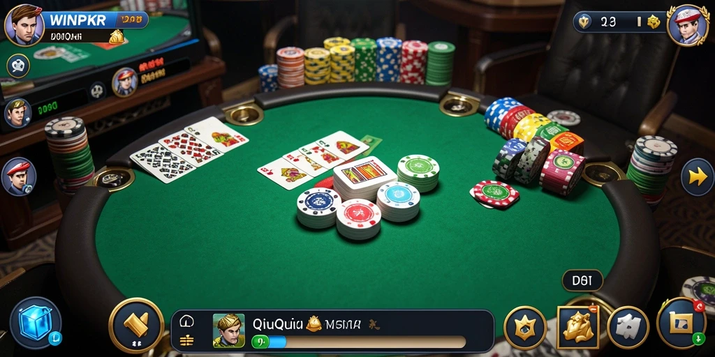 Screenshot menunjukkan aktivitas seru dalam gameplay QiuQiu WINPKR.