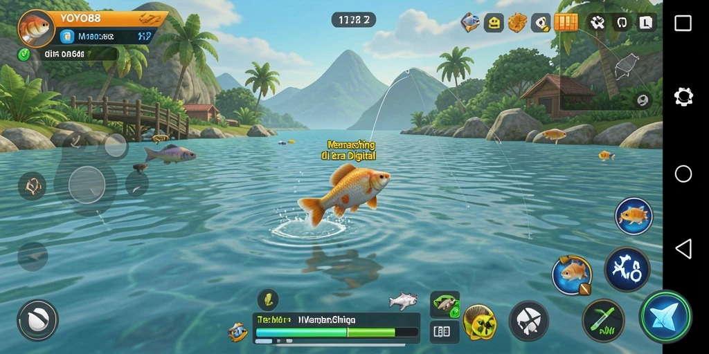 Tampilan gameplay memancing seru di YOYO88 dengan ikan yang beragam.